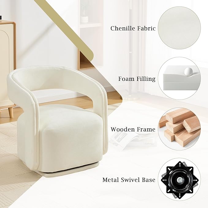 KEIKI Swivel Accent Chair Modern Barrel Chair for Living Room/Bedroom 360° Rotation Ergonomic Design Easy Assembly Comfy Chenille Fabric