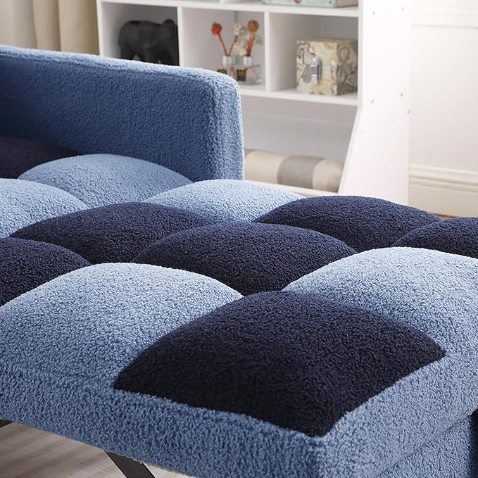 Sleeper Chair Bed Multi-Functional Convertible Chair Sleeper Teddy Fabric Adjustable Pull Out Sofa Bed with Lumbar for StudioDorm Apartment BedroomOfficeLiving Room (Blue)
