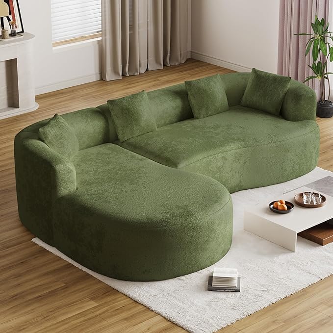 Oversized Sectional Sofa with Left Chaise for Living Room 111 Modern Curved L Shape Cloud Couch with Extra Deep Seat Modern Luxury Chenille 4 Seater No Assembly Required Green