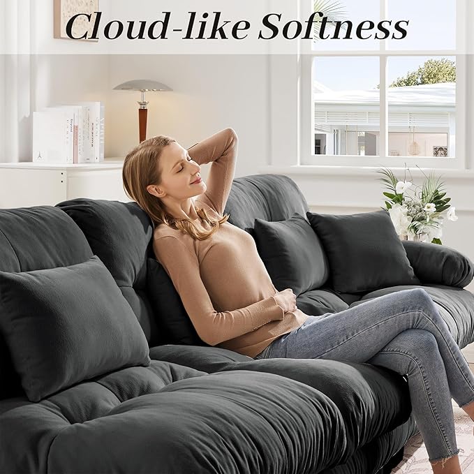 Modular Sectional Sofa for Living Room173 U-Shaped Comfy Couch with Ottoman Oversized 4 Seater Grey Sectional Couches with Pillows Fluffy Couch Set with Deep Seat