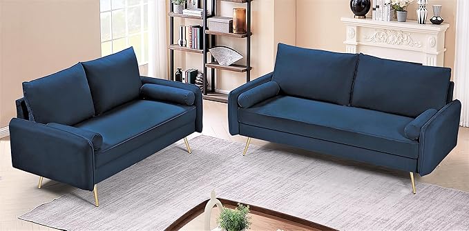 Kent Modern Loveseat European Style Velvet Living Room Furniture with Tapered Legs Vintage Flair and Sleek Design Love Seat Dark Blue