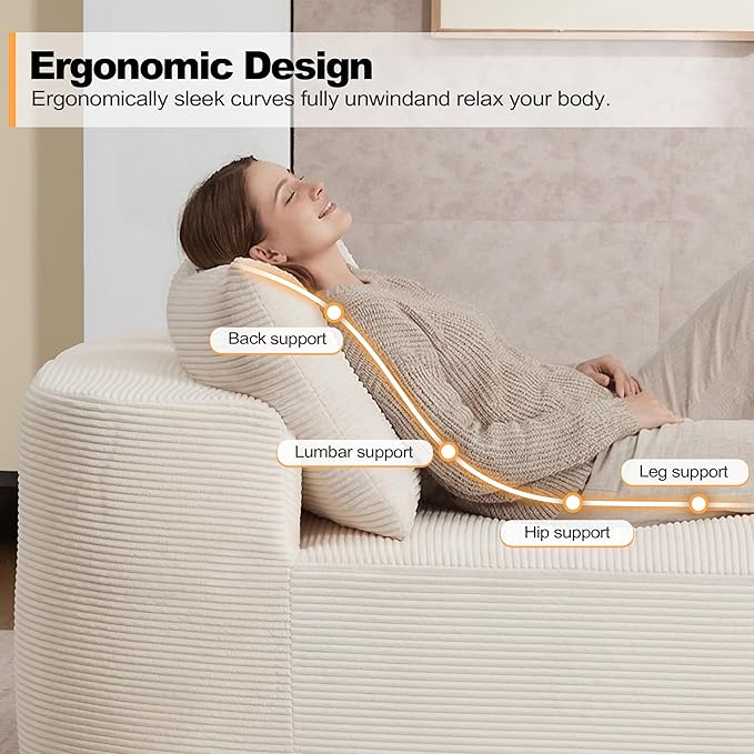 Boneless CouchComfy Fluffy Sofa BedUpholstered Sleeper Sofa with Throw Pillows and ArmrestsCorduroy Plush Cloud Lounge Chair (Beige 67 Chaise Lounge Chair)