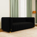 81 Black Velvet Couch for Living Room Large Modern Sofa Comfy Tufted Sofas Chesterfield Couches with Round Handrails and Metal Ball Legs Office Apartment Furniture