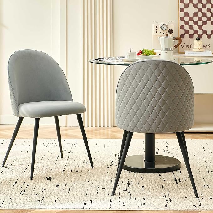 Dining Chair Set of 4Modern Gray Reception Guest Chairs Upholsered for Kitchen Apartment Elegant Velvet Living Bedroom Side Chairs with Curved Backrest Metal Legs