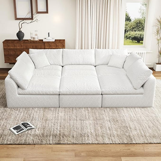 108 Modular Sectional Sofa with Movable Ottoman No Assembly Required Boneless Cloud Couch Deep Seat L Shaped Sectional Couches for Living Room Bedroom and Apartment White
