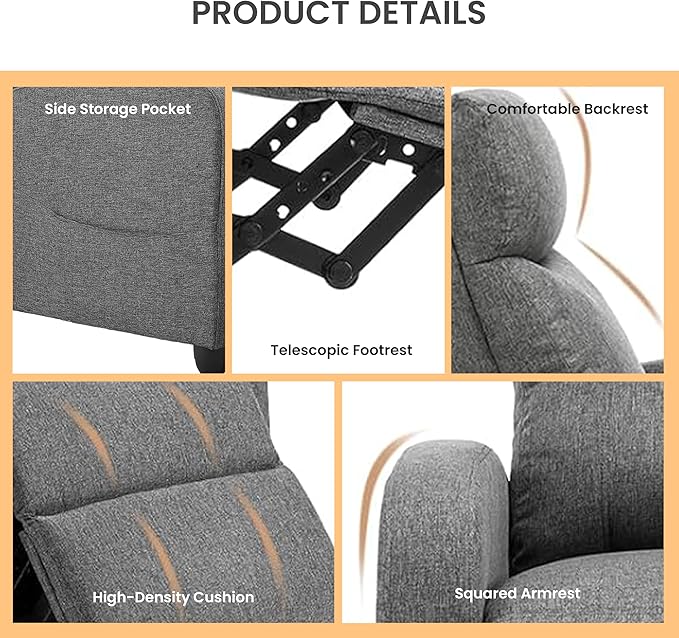 HealSmart Adjustable Push Back Recliner Chair Soft Fabric Lounge Sofa for Reading &amp Relaxing Perfect Home Theater Chair for Living Room &amp Bedroom Grey