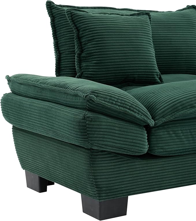 KEIKI Loveseat Sofa 84 Corduroy Upholstered Couch with Deep Seat and 2 Pillows Modern Loveseat Sofa Couch for Small Spaces Living Room Apartment Office Green