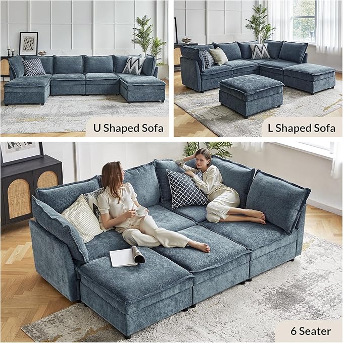 HULALA HOME 67'' Modern Chenille Loveseat Sofa 2 Seater Couch with Storage Comfy Deep Seat Small Loveseat Couches for Living Room Furniture with Pillows Easy to Install Blue