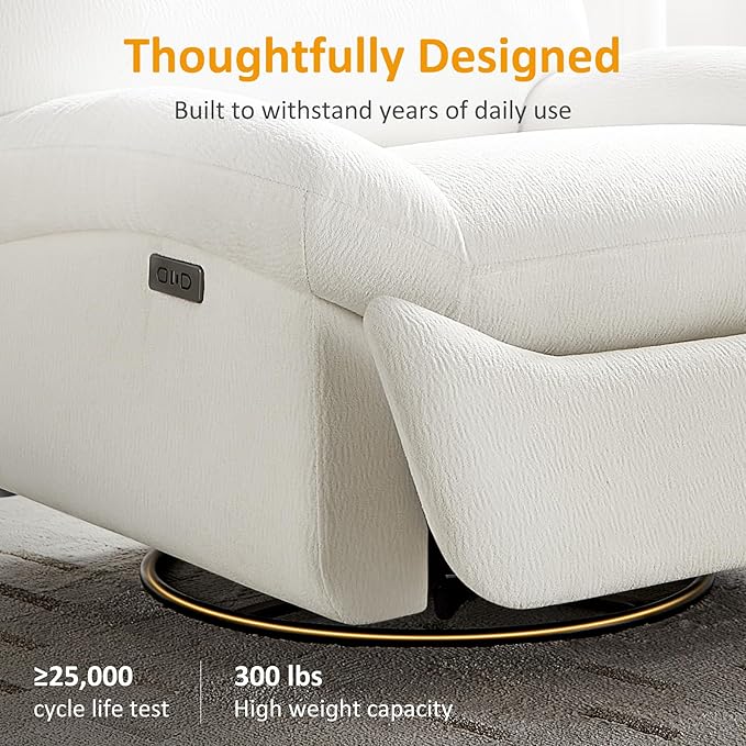 VANOMi Power Recliner Chair with Charging 270° Swivel Glider Rocker Electric Nursery Recliner for Living Room Bedroom and Office White Sets of 2