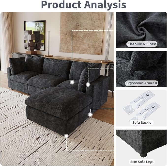 WJShome Cloud Sectional Couches for Living Room67 Convertible Love Seat 2 Seater Modular Sectional SofaDeep Seater Furniture SetsBlack