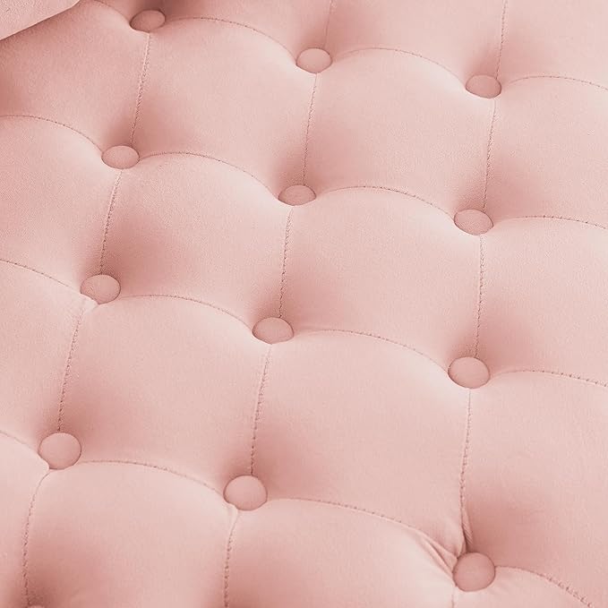 Velvet Upholstered Swivel Chair for Living Room with Button Tufted Design and Movable Wheels Including 3 Pillows Pink