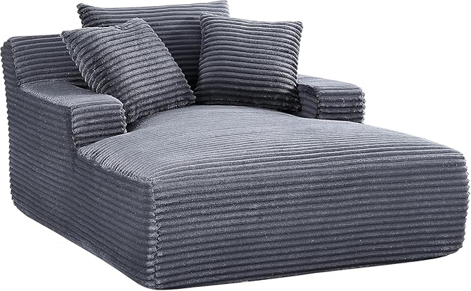 Container Furniture Chamden Oversized Chaise Lounge Chair Modern Corduroy Sofa Bed with Full Foam Cushioning Cozy Convertible Sleeper for Living Room or Bedroom Grey