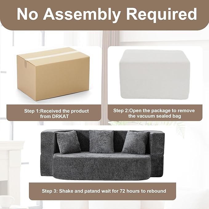 2 in 1 Convertible Sofa Bed 78.8 Modern Loveseat Sofa Couch Curved Folding Sleeper for Living Room Apartment Small Space No Assembly Required Grey