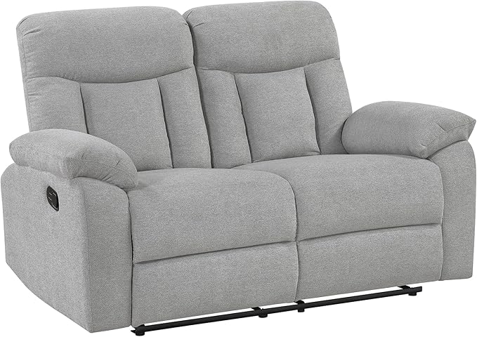 Lexicon Manual Double Recliner Loveseat for Living Room Chenille Fabric Upholstered Reclining Sofa Home Theater Seating Easy Assembly Recliner Love Seat Couch Gray