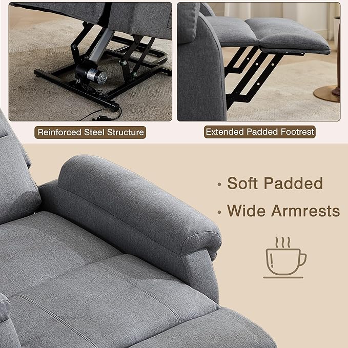 Power Lift Recliner Chair Recliners for Elderly with Heat and Massage Recliner Chair for Living Room with Infinite Position and Side Pocket USB Charge Port (Modern Grey)