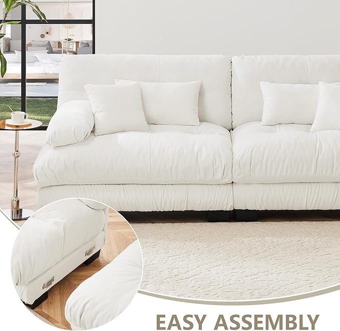 Modular Sectional Sofa Comfy Sofa with Ottoman Cloud Couch 3 Seater Couch for Living Room Modern L Shaped Sleeper Deep Seat with 5 Pillows Chenille White