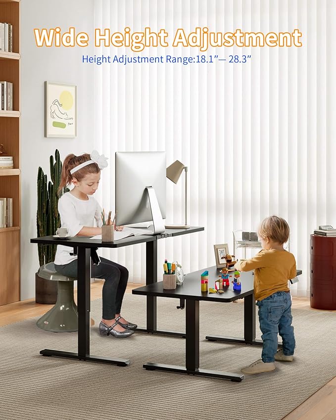 YIHAYO One-Piece Low Height Adjustable Desk Lifts 18.1-28.3 Inches Electric Standing Desk for Short People 32 x 24 Inches Computer Table with Splice Board for Home Office Black