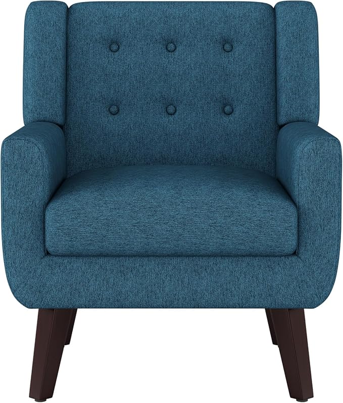 Accent Chairs Set of 2 Mid-Century Modern Upholstered Living Room Armchair Comfy Linen Fabric Single Reading Arm Chair with Tufted Back and Wood Legs for Bedroom Club (2 Dark Teal)
