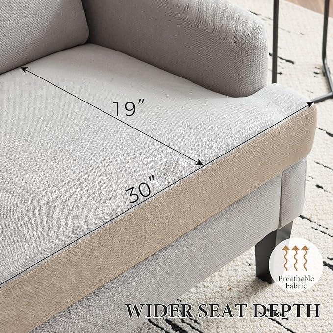 Bezseller Modern Accent Chair Upholstered Reading Armchair with Wood Legs Mid-Century Leisure Comfy Single Sofa Chair for Living Room Bedroom Home Office Light Grey