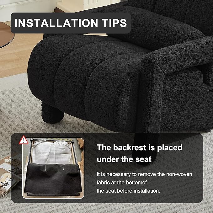 LOULENS Sherpa Accent Chair for Living Room Modern Upholstered Armchair with Thick Cushion and Pillow Comfy Teddy Chair for Bedroom Apartment Waiting Room Black