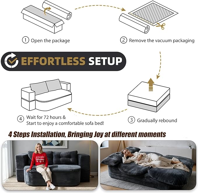78.7-inch Folding futon Sofa Bed Full-Size Convertible Sleeper couch Bed Memory Sponge Double settee with Comfortable Mattress Suitable for Living Room and Guest Room (dark gray 78.7 inches)