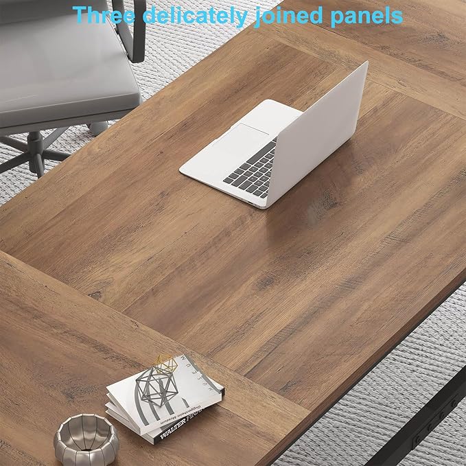 HSH Large Home Office Desk Modern Wood Metal Computer Desk for Two Person Extra Long Executive Writing Study Gaming Double Desk Workstation 70 Inch Rustic Bedroom Living Room Table for 2 Monitors