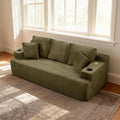 Eafurn Floor Loveseat Boneless Sofa Couch in a Box with Cup Holder and Side Pockets 3 Seater Comfy Corduroy Upholstered Foam Couch with Deep Seating for Living RoomNo Assembly | Breathable material