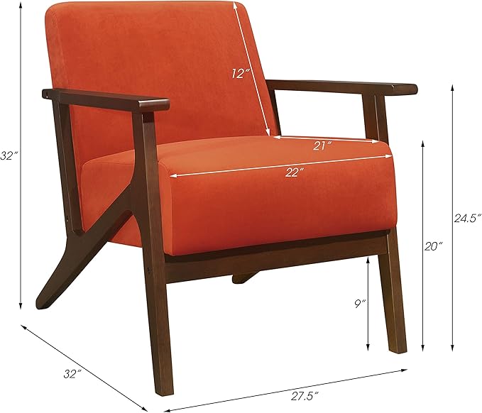 Lexicon New Castle Velvet Accent Chair 27.5 W Orange