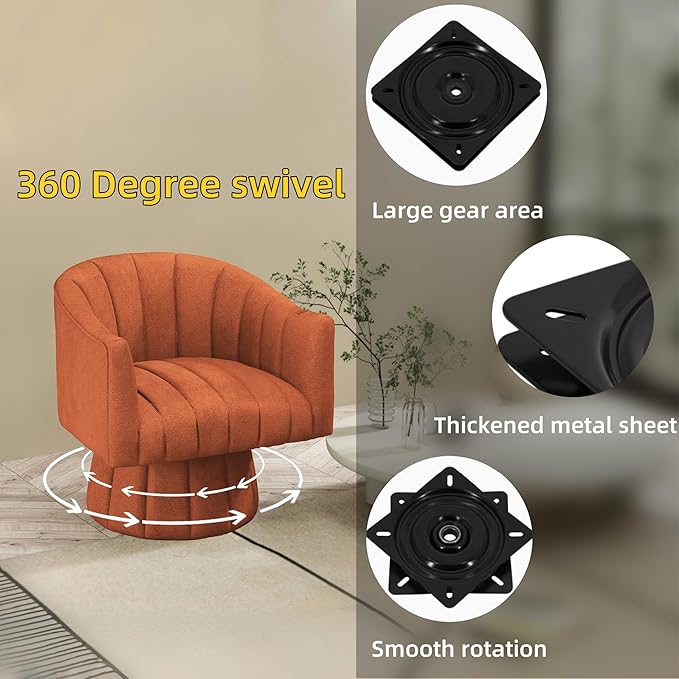 Modern Swivel Accent Chair Velvet Corner Chair Comfy Round Barrel Chair Cozy Armchair for Living Room Bedroom Office Spaces - Orange
