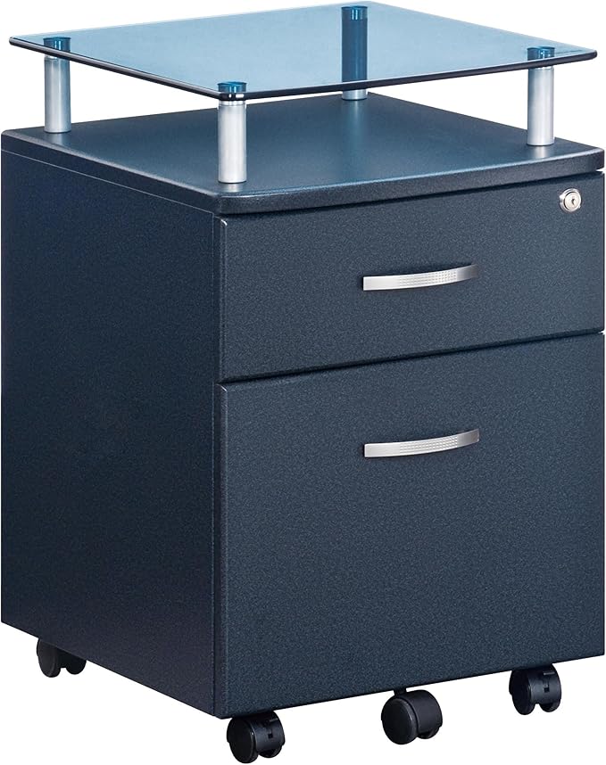 2 Drawer Small File Cabinet with Lock Modern Farmhouse Under Desk Locking Drawers Storage Cabinet Organizer for Home Office Filing FurnitureDarkgrey