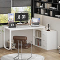 WOODTIME White L Shaped Office Desk with 3 Drawers &amp 2 Shelves 55 Inch Reversible Corner Computer Desk Home Office Executive Writing Sturdy Desk with Metal Legs