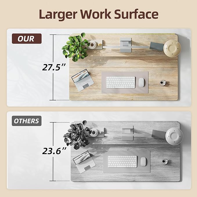 TIQLAB 48 * 28 Inch Standing Desk with Four Drawers Electric Sit Stand Table Stand Up Desk Adjustable Height with Storage Shelf Splice Board Maple