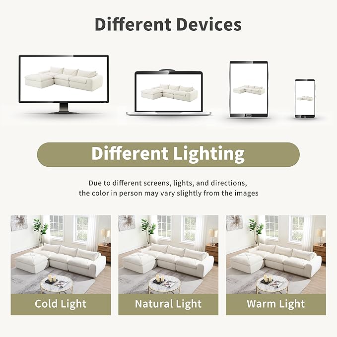 116'' Oversized Modular Sofa Fully Compressed 4 Seat Spacious Foam-Filled Sofa Bed for Living Room Free Combination Friendly Design L-Shaped Comfy Couches No Assembly Required (White-QJ88)