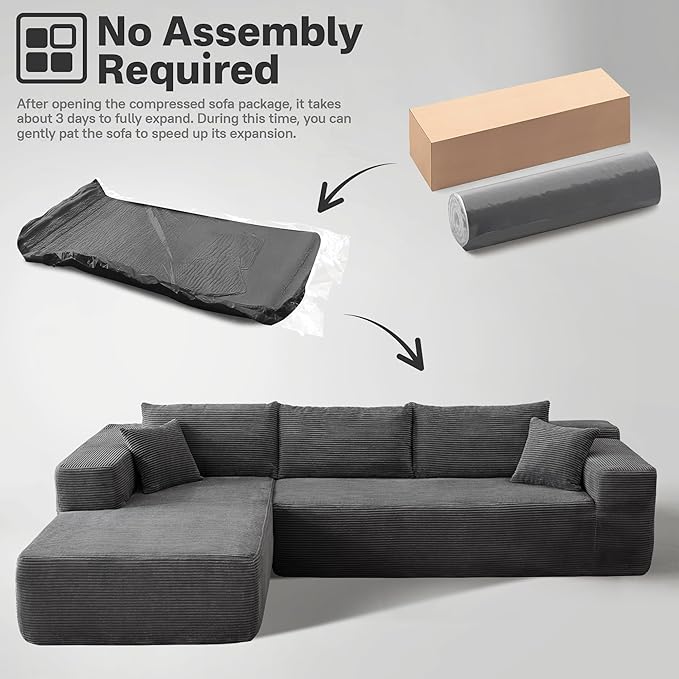 104 Cloud Sectional Couches for Living RoomL Shaped Boneless Couch in A BoxSleeper Sofa with Comfy Chaise No Assembly RequiredGrey