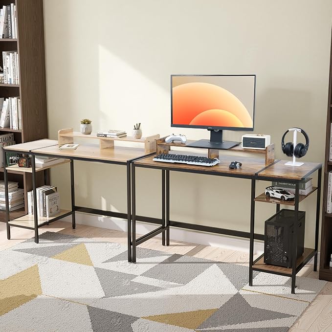 47-inch Computer Desk with Storage Shelf - Natural Wood Ideal Gaming Desk for Bedrooms Small Spaces and Home Offices Modern Writing Desk for PCs.