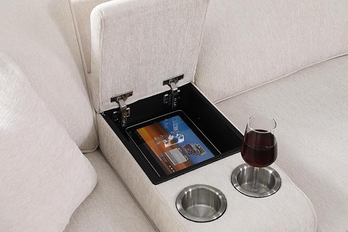 Ball &amp Cast 127 L-Shaped Sectional Couches for Living Room with Movable Ottoman2 Cup Holders &amp USB Ports7 Seat Chenille Upholstered Sofa W/6 Throw Pillows &amp Hidden Storage BoxDIY Combi