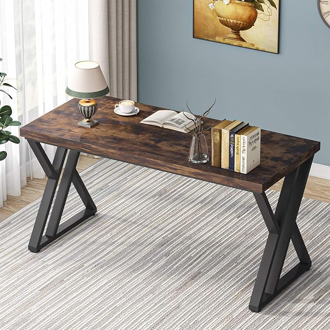 Tribesigns 55-Inch Writing Desk Computer Office Desk with Metal Legs and Wood Tabletop Modern Simple Study Table for Writing and Studying Industrial Laptop Workstation for Home Office