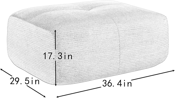 36.4 Corduroy Sofa Ottoman Footrest Stylish Couch Footstool Upholstered Ottoman for Living Room Bedroom Apartment(Grey