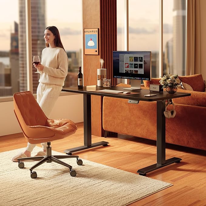 FEZIBO 40 x 24 Inchs Electric Standing Desk Height Adjustable Sit Stand Up Computer Office Desk with Splice Board Black Frame/Black Top