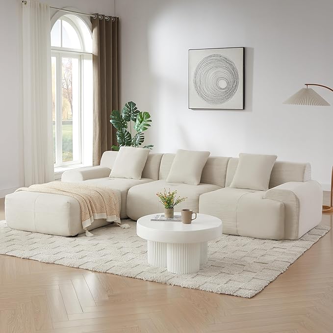110 Cloud Sectional Couches for Living Room Modern Modular L-Shape Sofa Couch with Chaise 3 Seater Modular Sectional SofaNo Assembly Required (114beige)