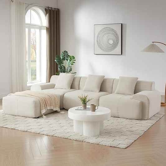 110 Cloud Sectional Couches for Living Room Modern Modular L-Shape Sofa Couch with Chaise 3 Seater Modular Sectional SofaNo Assembly Required (114beige)