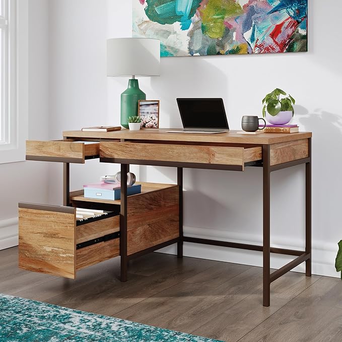 Sauder Manhattan Gate Single Pedestal Desk Sindoori Mango