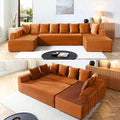145 Oversized Cloud Boneless Sectional Sofa with Chaise Corduroy U Shaped Modular Couch with Deep Seat Fixed Frame Comfy Corner Sofa No Assembly Required (Orange)