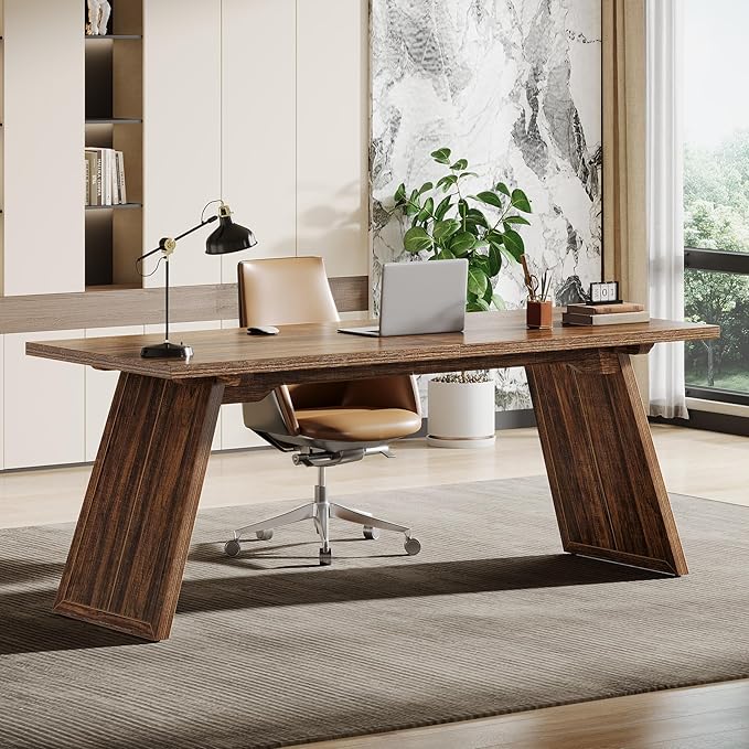 Tribesigns 70.87-Inch Executive Desk Large Office Computer Desk with Slanted Legs Modern Simple Study Writing Table Workstation for Home Office Rustic Brown