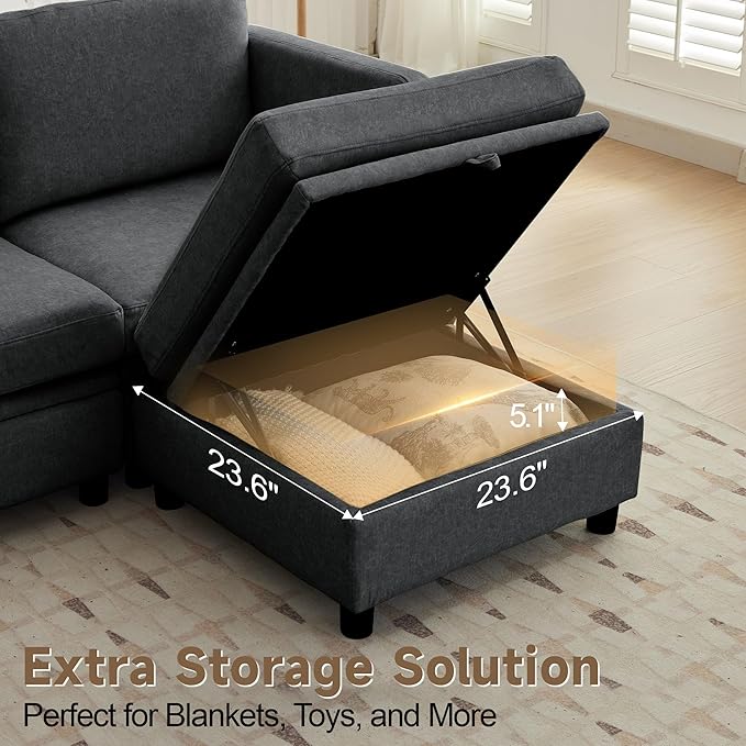 Ottoman Module for Modular Sectional Sofa Storage Ottoman Seat for Modular Sectional Sofa Personalized Combination Ottoman Module Black