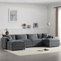 136 U Shaped Modern Cloud Sofa Modular Sectional Couch with 2 Ottoman 6-Seat Chenille Deep Seat Sofa with Pillow for Living Room Bedroom and Apartment Dark Grey