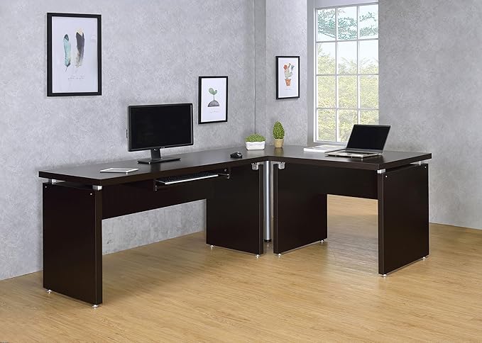 Coaster Home Furnishings - Skylar - Engineered Wood - 83-Inch L-Shaped Computer Desk with Keyboard Tray Slide-Out Tray and Metal Extension Glide - Home Office - Cappuccino - 800891L