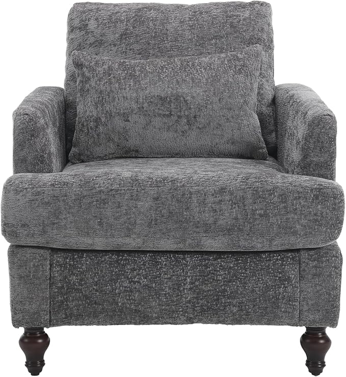 Upholstered Living Room Chair Chenille Accent Chair Single Sofa with Cushion &amp Solid Wood Frame Mid Century Modern Armchair for Bedroom Office