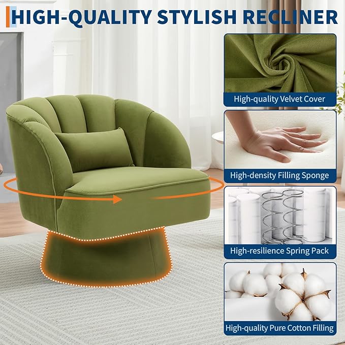 Mid Century Modern Swivel Barrel Chair - 360° Swivel Accent Chair with Plush Velvet Upholstery &amp Wide Cushioned Seat Round Lounge Sofa Chair for Living Room Bedroom Office (Green 2 PCS)