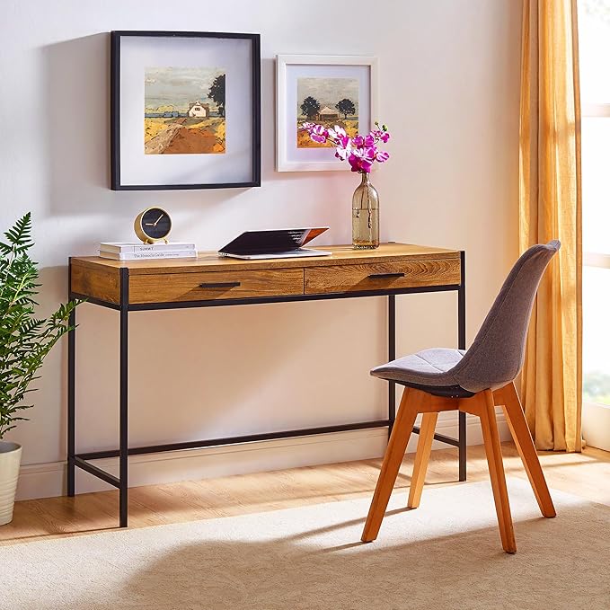 Caffoz 48 Writing Desk | Study Computer Desk | Brown Mahogany | Laptop PC Table Workstation with 2 Drawers for Home Office | Storage Space Saver